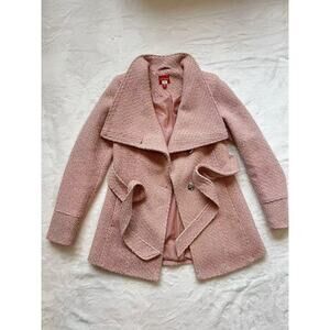Guess Pink Boucle Double Breasted Wool Pea Coat Cutaway Winter Dress Coat Small